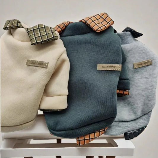 Warm Winter Dog Hoodie Jacket for Small Dogs - Cozy Plaid Shirt with Bear Design