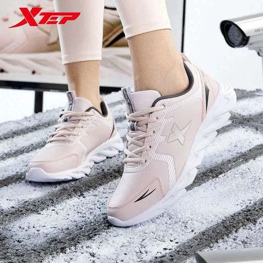 Xtep Women's Non-Slip Running Shoes - Soft Leather Upper and Shock Absorption Sneakers