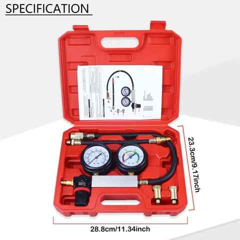Lektest voor autocilinders TU-21 - Compressietestset voor benzinemotoren met dubbele meter en rode behuizing