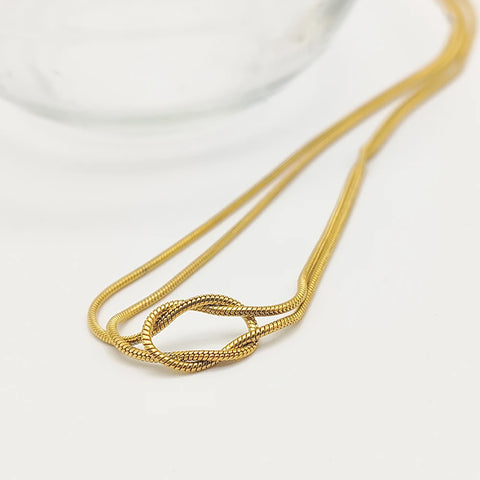 eManco Elegant Minimalist Jewelry: 14k Gold Plated Knotted Snake Chain Necklace for Women
