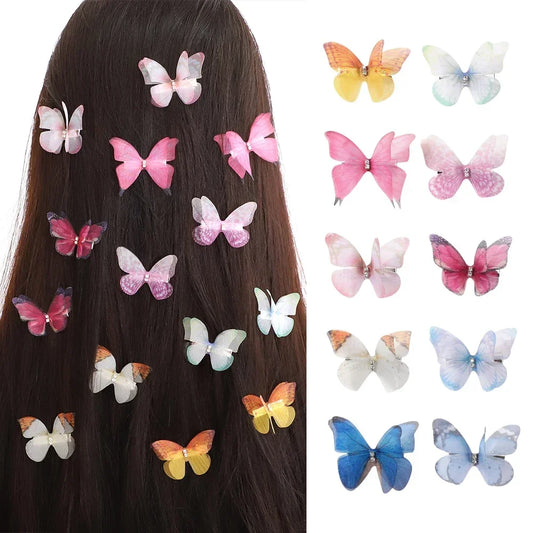 5pcs/set Cute Mesh Double-layer Simulation Butterfly Hairpins – Colorful Gradient Headwear for Lovely Girls