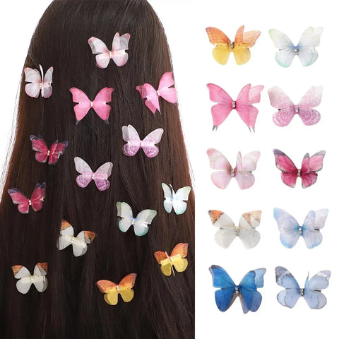 5pcs/set Cute Mesh Double-layer Simulation Butterfly Hairpins – Colorful Gradient Headwear for Lovely Girls