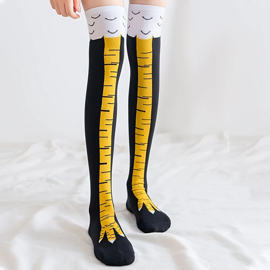 Trendy Cartoon Funny Chicken Claw Knee High Socks for Women - Fitness & Casual