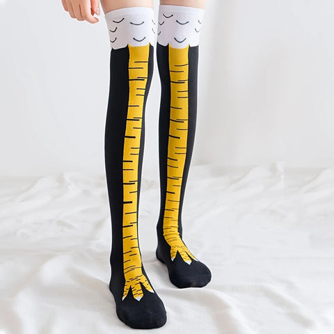 Trendy Cartoon Funny Chicken Claw Knee High Socks for Women - Fitness & Casual