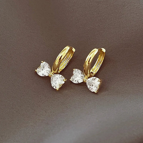 2025 New Korean Shiny Zircon Bow Earrings for Women - Sweet Elegant Gold Colour Jewelry