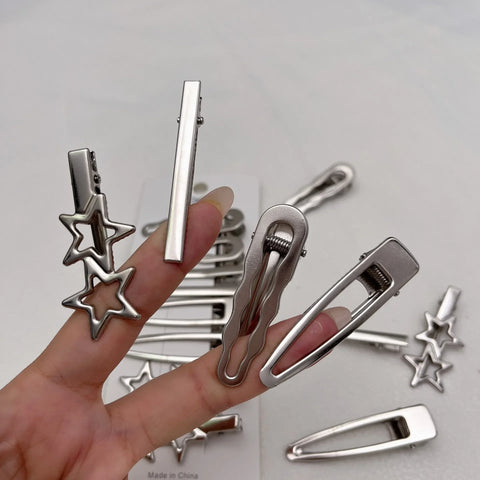 Stylish Silver Metal Duckbill Hair Clips for Women and Girls - Y2K Bangs Accessories