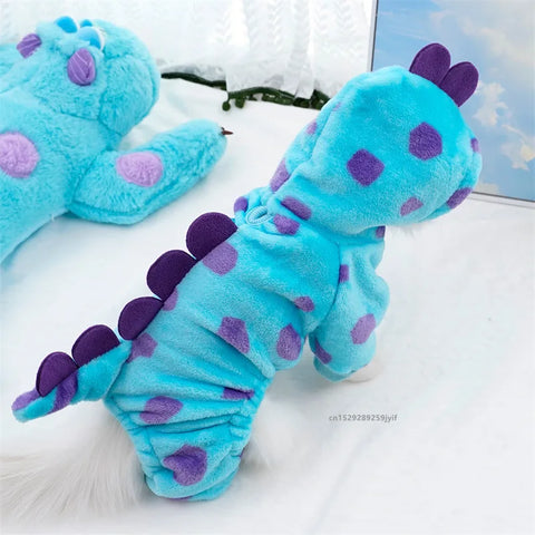 Warm Blue Dinosaur Hooded Coat for Dogs and Cats - Perfect Autumn and Winter Outfit