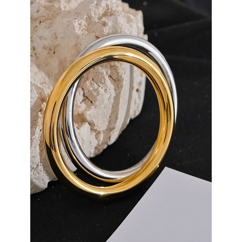 Yhpup 65mm Polished Textured Waterproof Stainless Steel Big Bracelet Bangle - Glossy Minimalist Jewelry