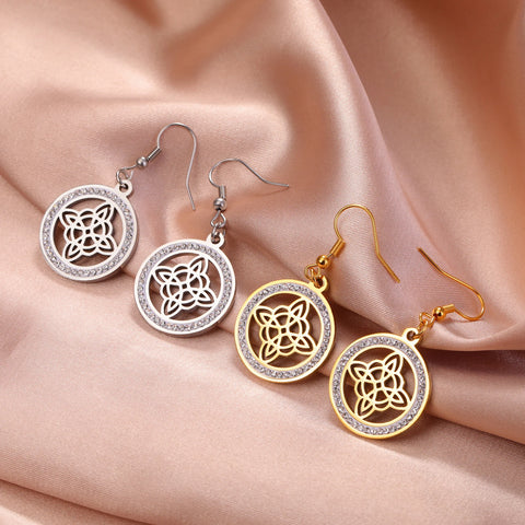 Skyrim Witch Knot Drop Earrings - Stainless Steel Amulet with Clear Zircon Pendant | Unique Witchcraft Jewelry for Valentine’s Day