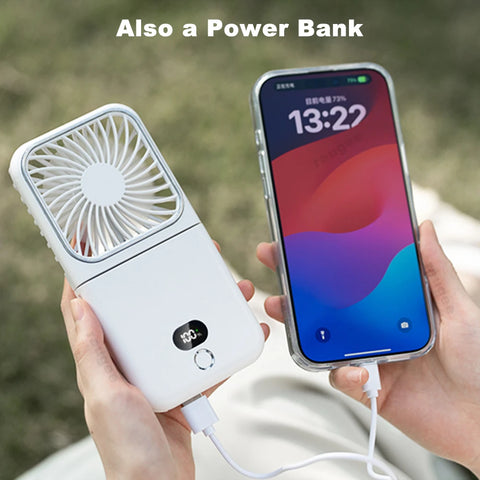 Portable Rechargeable Neck Fan - 4-in-1 Handheld Air Circulator with 2500 mAh Power Bank