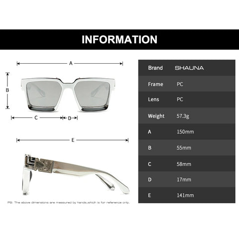 SHAUNA Retro Square Sunglasses – Candy-Color Silver Mirror UV400 Unisex Summer Shades