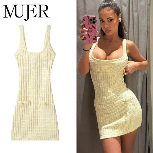 MUJER 2025 Knitted Bodycon Mini Dress