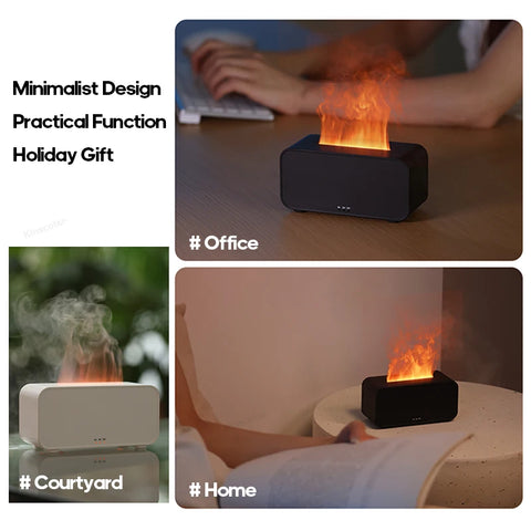 New Simulation Flame Aromatherapy Machine Mini Air Humidifier with LED Colorful Light and Timer