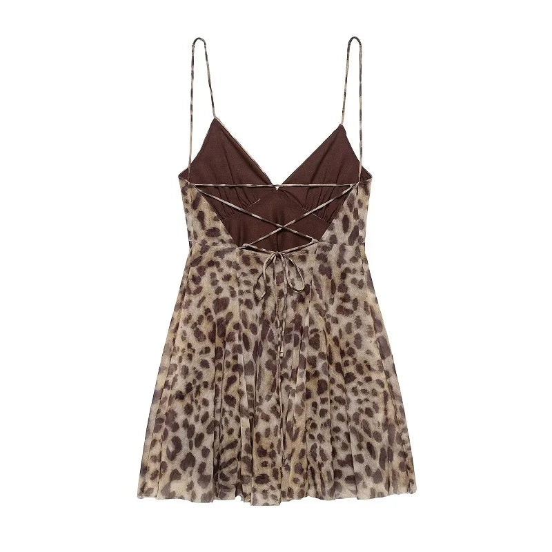MUJER Leopard Print Tulle Dress