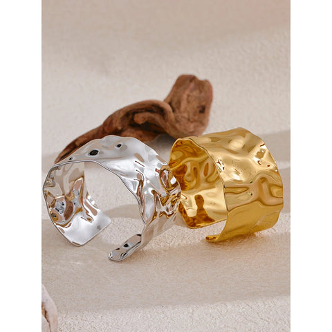 Yhpup Wide Large Stainless Steel Metal Cuff Open Bracelet Bangle - 18K Gold PVD Plated Waterproof Wrist Jewelry