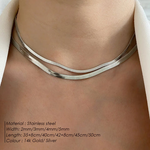 eManco Unisex Snake Chain Necklace - Silver Color Choker Stainless Steel Herringbone Chain for Women Jewelry Wholesale