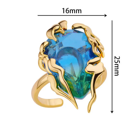 Zircon Flame Drop Ring for Women - Adjustable Stainless Steel Water Drop Jewelry for Weddings and Parties