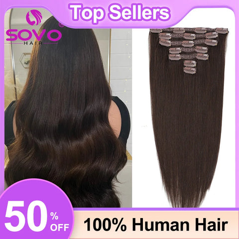 Clip-in haarextensies van 100-200 gram - donkerbruin, 100% Remy-haar