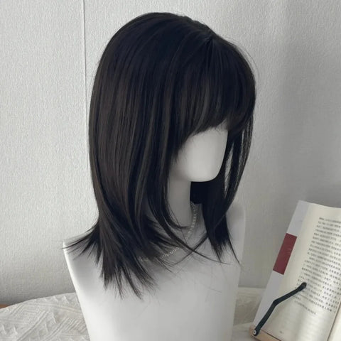 Y2K Black Medium Long Straight Hair Wig