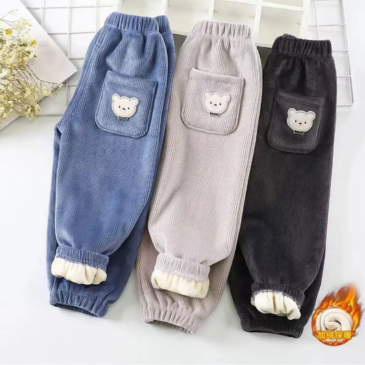Kids Warm Pants with Cute Bear Print