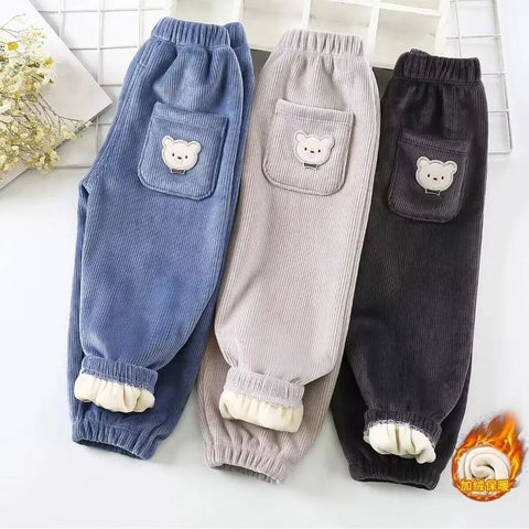 Kids Warm Pants with Cute Bear Print