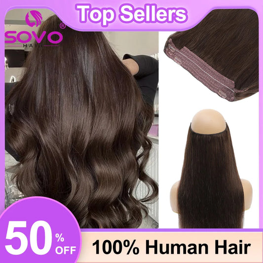 Halo Hair Extensions - 100% Human Hair Ombre Brown