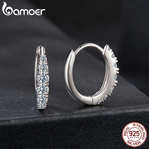 BAMOER Moissanite Huggie Hoop Earrings – White Gold Plated 925 Sterling Silver