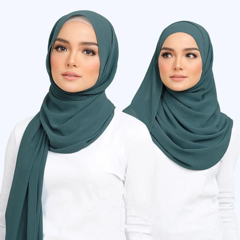 Elegant Muslim Chiffon Hijab Scarf - Lightweight Long Solid Color Head Wrap for Women