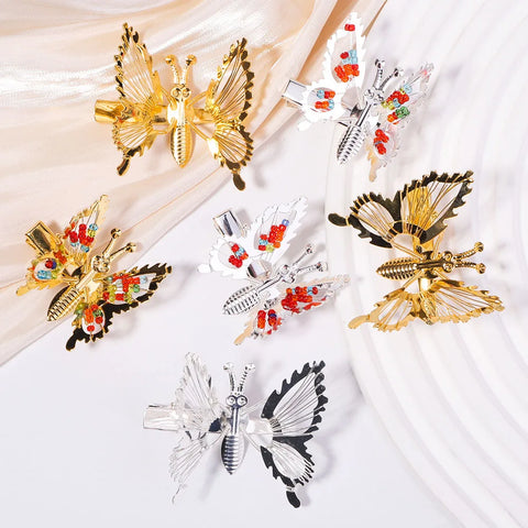 2Pcs/set Metal Will Move Simulation Butterfly Hair Clips for Women and Girls - Chic Duckbill Hairpins and Accessories