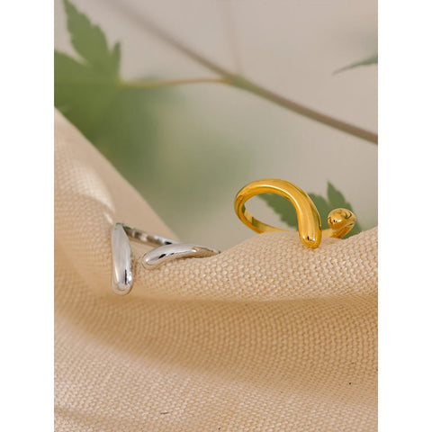 Yhpup Minimalist Stainless Steel Open Chic Adjustable Ring - 18K Golden Fashion Jewelry