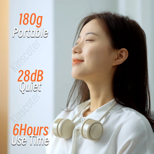 Kinscoter Mini Neck Fan - Portable USB Rechargeable 1600mAh Cooling Neck Fan for Outdoor Activities