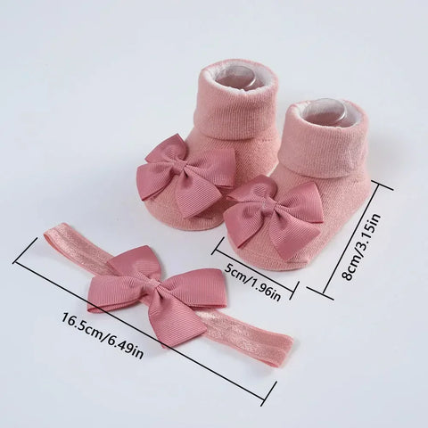 Knitted Cotton Baby Girl Socks with Headband