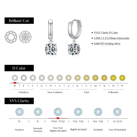 MODIAN 1.0CT D Color Moissanite Hoop Earrings