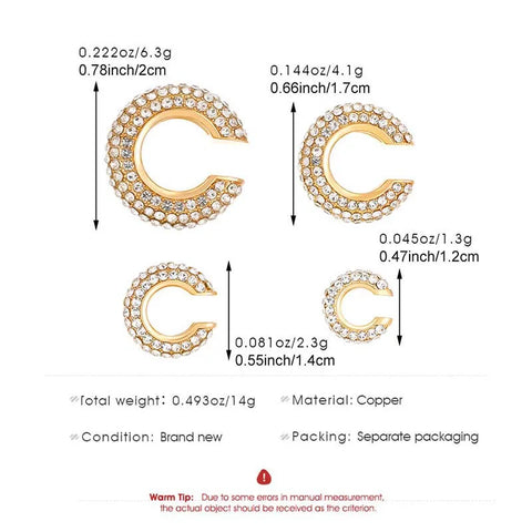 Gold C Shape Round Cartilage Clip Earrings for Women - Luxury Crystal Geometric Ear Cuff Jewelry