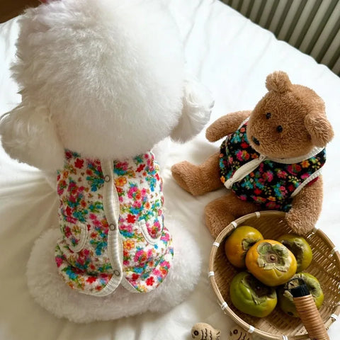 Charming Cotton Pet Dog Clothes - Classic Shabby Flower Coat for Winter