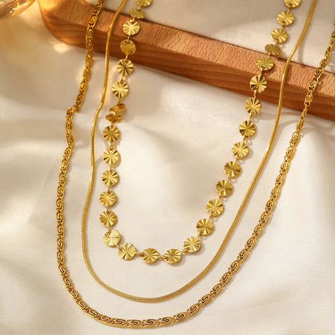 Stainless Steel Bohemian Triple Layer Necklace for Women - Perfect for Parties and Daily Wear
