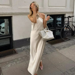 MUJER Flower Satin Long Dress