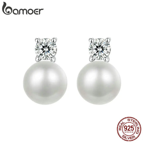 BAMOER Moissanite & Pearl Stud Earrings – 925 Sterling Silver