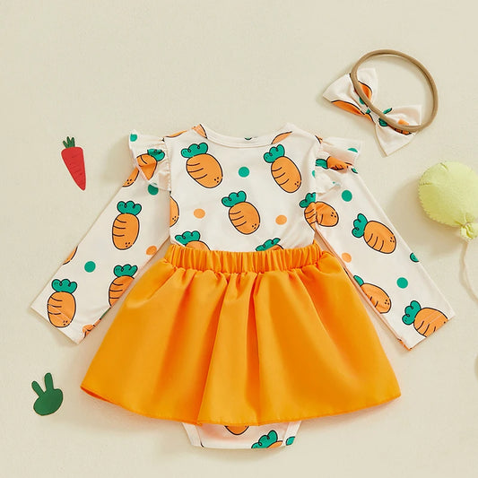 Tregren Baby Girl Easter Romper Dress with Bow Headband