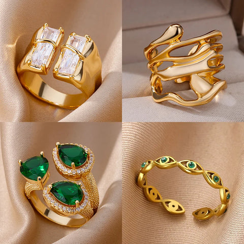 Irregular Square Zircon Rings for Women - Stainless Steel Geometric Opening Ring for Weddings and Parties | Trendy Fashion Jewelry Gift 2025