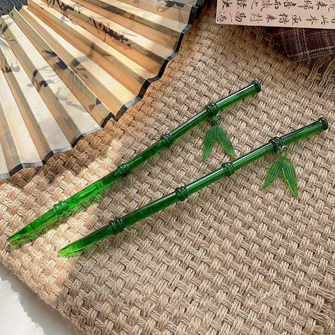 Vintage Imitation Jade Bamboo Leaf Hair Stick - Elegant Chinese Style Hairpin for Women
