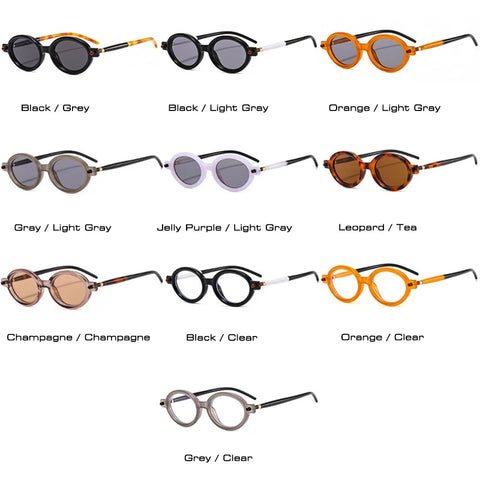 SHAUNA Kleine ovale retro zonnebril - heldere oceaankleurige lens UV400 unisex punk klinknagel zonnebril