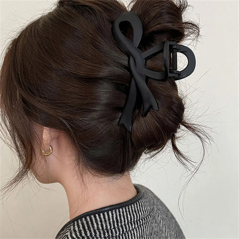 Vintage Ribbon Bow Hair Clips - 13CM Matte Hair Claws for Women