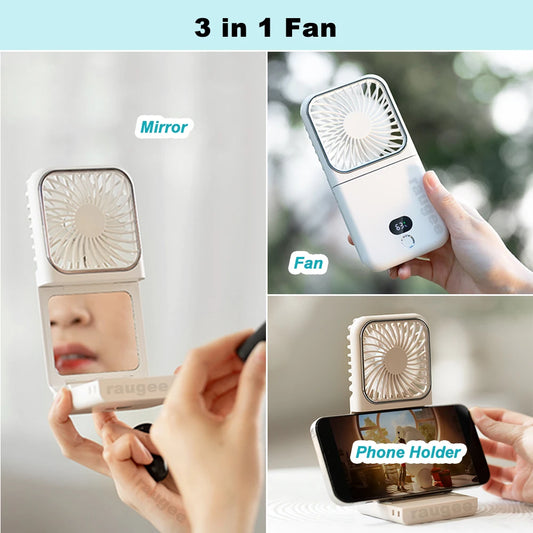 Portable Rechargeable Neck Fan - 4-in-1 Handheld Air Circulator with 2500 mAh Power Bank