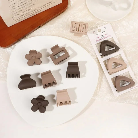 3pcs Coffee Color Small Hair Claw Clips - Simple Geometric Barrettes for Women and Girls
