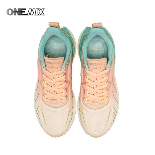 ONEMIX Women's Black Breathable Running Sneakers - Stylish Pink Fashion Sports Shoes with Free Shipping