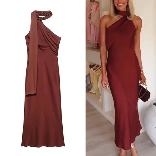 TRAF 2025 Asymmetric Off Shoulder Maxi Dress for Women