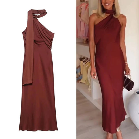 TRAF 2025 Asymmetric Off Shoulder Maxi Dress for Women