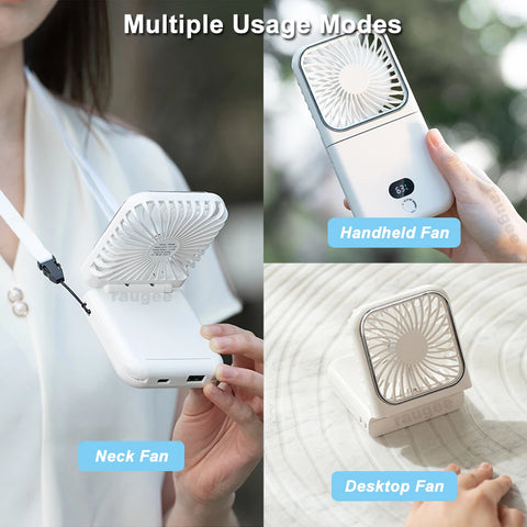 Portable Rechargeable Neck Fan - 4-in-1 Handheld Air Circulator with 2500 mAh Power Bank