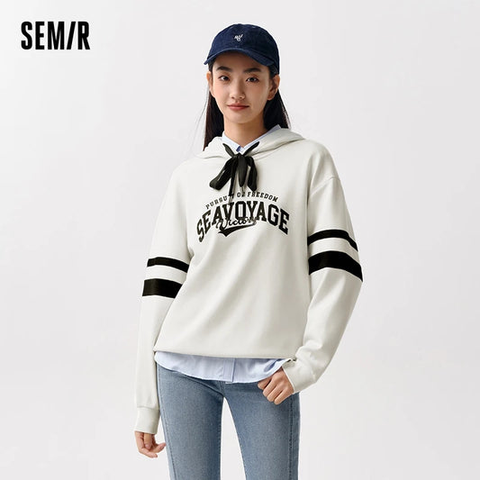 Semir Women's Letter Print Loose Drop Shoulder Hoodie